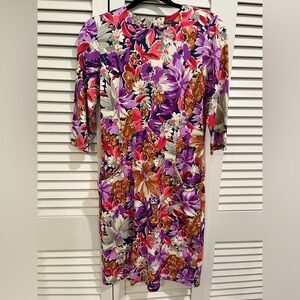 J. McLaughlin Purple and Brown Floral Long Sleeve Dress